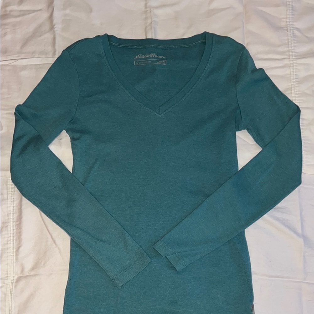 Eddie Bauer Blue Fitted Long Sleeve T-Shirt